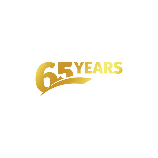 Logo isolé abstrait du 65e anniversaire doré sur fond blanc. Logotype 65 chiffres. Soixante-cinq ans icône de célébration du jubilé. Emblème d'anniversaire. Illustration vectorielle . — Image vectorielle