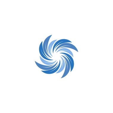 İzole mavi renk dönüyor sarmal logosunu görmeniz gerekir. Girdap logo. Su simgesi. Girdap işareti. Sıvı sembolü. Klima sistemi amblemi. Aqua vektör çizim.