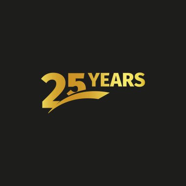 Isolated abstract golden 25th anniversary logo on black background. 25 number logotype. Twenty five years jubilee celebration icon. Birthday emblem. Vector illustration. clipart