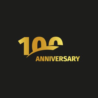 Isolated abstract golden 100th anniversary logo on black background. 100 number logotype. One hundred years jubilee celebration icon. Hundredth birthday emblem. Vector illustration. clipart