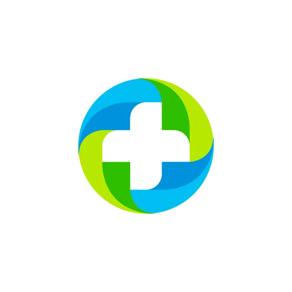 Logo croce medica vettoriale verde e blu. Logotipo di forma rotonda. Segno religioso. Emblema dell'ufficio del dottore. Etichetta di ambulanza. Simbolo del pronto soccorso. In piu '. illustrazione . — Vettoriale Stock