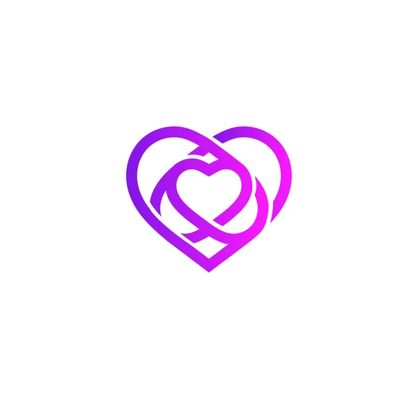 Isolated purple abstract monoline heart logo. Love logotypes. St. Valentines day icon. Wedding symbol. Amour sign. Cardiology emblem. Vector illustration. — Stock Vector
