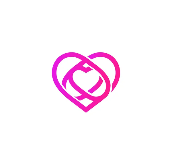 Isolated pink abstract monoline heart logo. Love logotypes. St. Valentines day icon. Wedding symbol. Amour sign. Cardiology emblem. Vector illustration. — Stock Vector