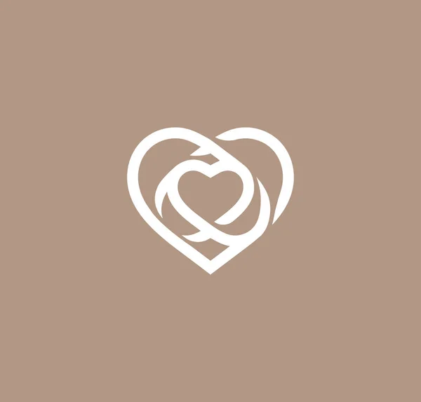 Isolated white abstract monoline heart logo. Love logotypes. St. Valentines day icon. Wedding symbol. Amour sign. Cardiology emblem. Vector illustration. — Stock Vector