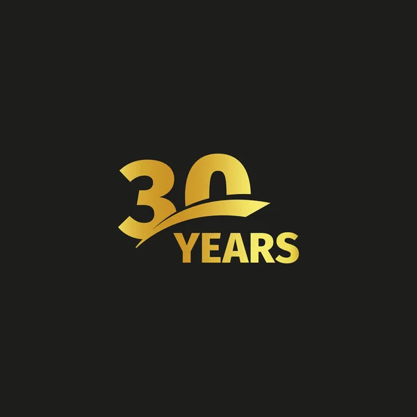 Isolated abstract golden 30th anniversary logo on black background. 30 number logotype. Thirty years jubilee celebration icon. Thirtieth birthday emblem. Vector illustration. — Stock Vector