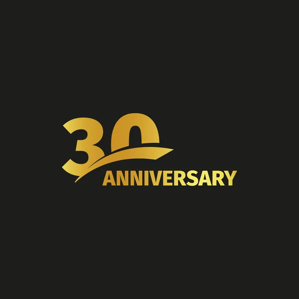Isolated abstract golden 30th anniversary logo on black background. 30 number logotype. Thirty years jubilee celebration icon. Thirtieth birthday emblem. Vector illustration. — Stock Vector