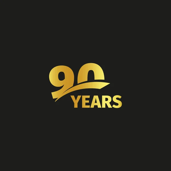 Logo abstracto aislado del 90 aniversario de oro sobre fondo negro. Logotipo de 90 números. Noventa años de celebración jubilar icono. Noveno emblema de cumpleaños. Ilustración vectorial . — Archivo Imágenes Vectoriales