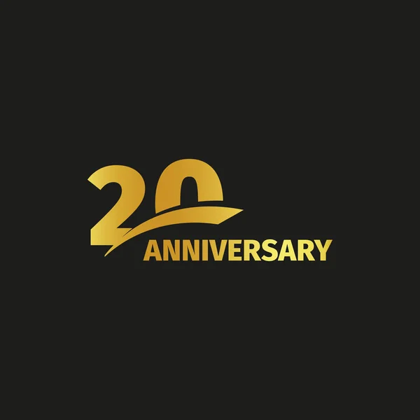 Logo astratto isolato del ventesimo anniversario d'oro su sfondo nero. Logotipo a 20 numeri. Vent'anni icona della celebrazione giubilare. Emblema del ventesimo compleanno. Illustrazione vettoriale . — Vettoriale Stock