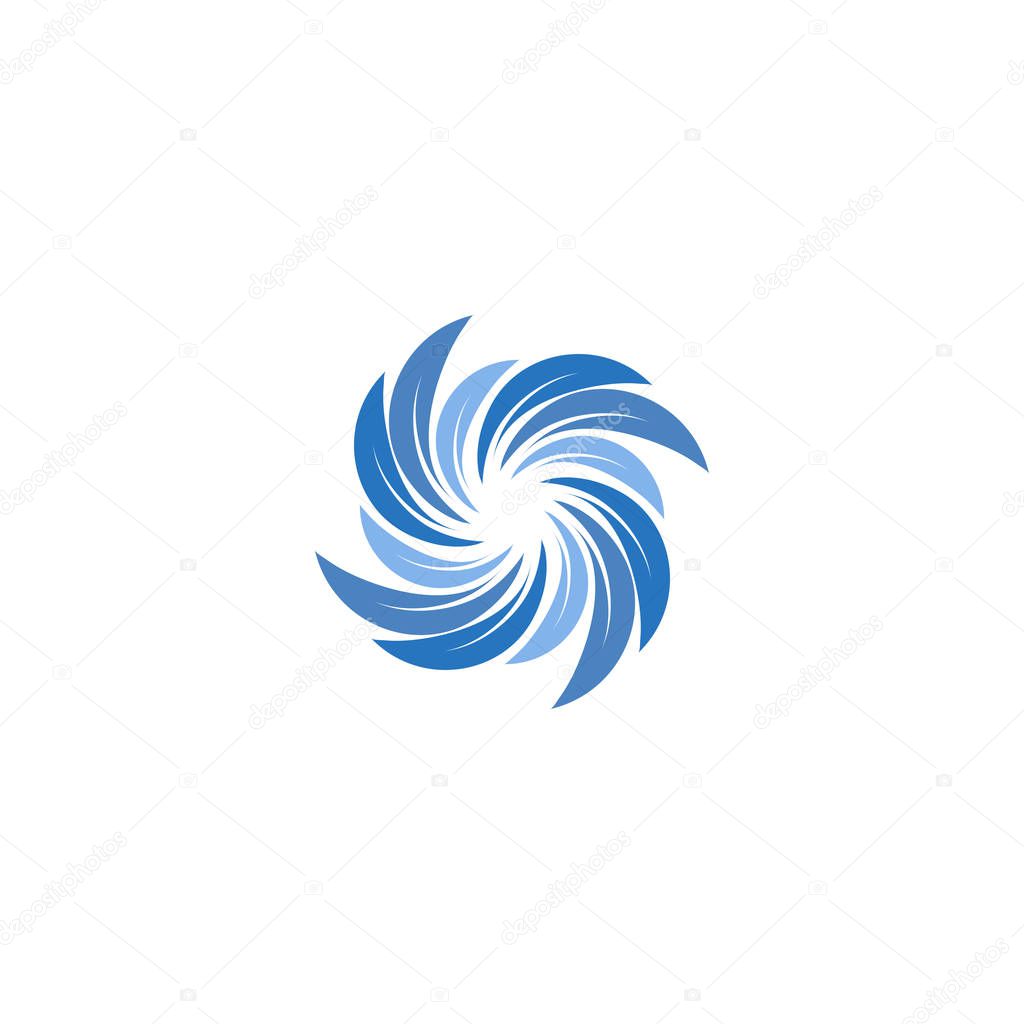 Isolated abstract blue color spining spiral logo. Swirl logotype. Water icon. Vortex sign. Liquid symbol. Conditioning system emblem. Vector aqua illustration