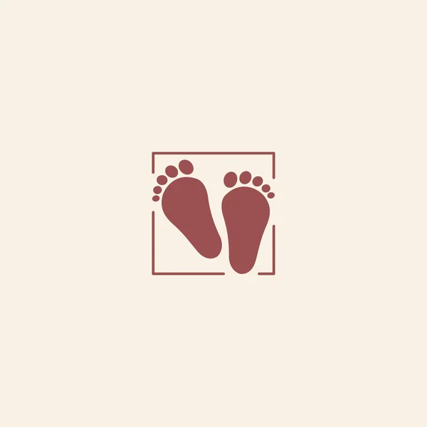 足跡アイコンの子のペア。幼児裸足のシンボル。ピンクの背景に色付きのフラット足跡ロゴ。子供靴のお店のロゴタイプ。ベクトル図. — ストックベクタ