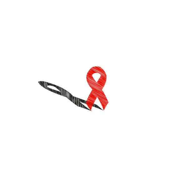Logo isolé de sensibilisation à la maladie du ruban rouge. Logotype de la Journée mondiale du sida. Arrêtez l'icône du virus. Campagne internationale de soutien aux malades. Illustration vectorielle.Ombre noire . — Image vectorielle