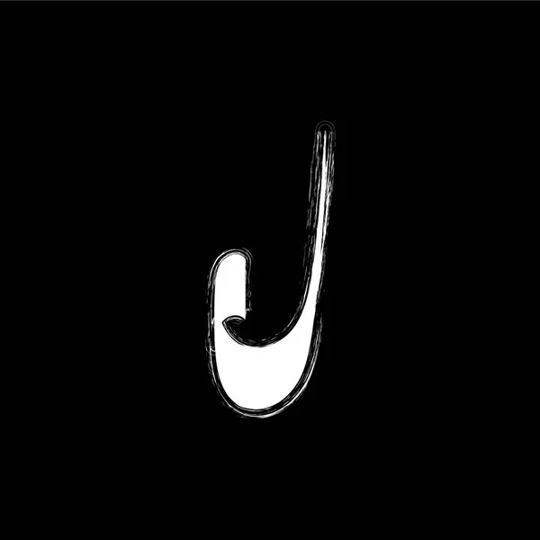 Vereinzelte Graffiti-Schriftzeichen. weißer Grunge-Buchstabe j auf schwarzem Hintergrund. Underground Hip-Hop-Kalligraphie-Symbol. Zeichen des lateinischen Alphabets. Vektorillustration. — Stockvektor