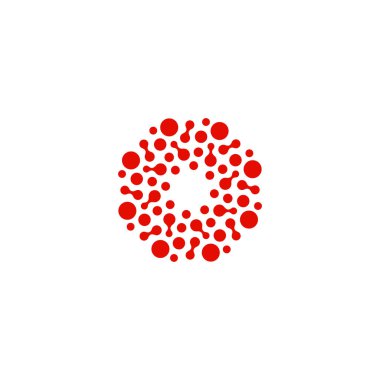 Soyut daire logo. Sıradışı yuvarlak izole kimya logo noktalı. Virüs simgesi. Kızıl güneş. Çiçek sembolü. Sarmal işareti. Vektör çizim.