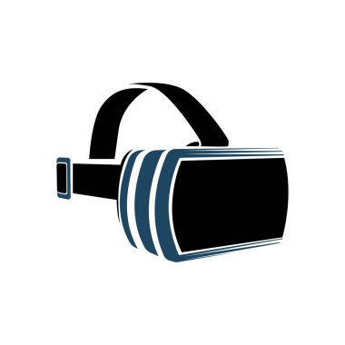 Beyaz arka plan üzerinde izole vr kulaklık logo. Siyah renkli sanal gerçeklik kask logo. Başa takılı ekran simgesi. Modern oyun cihazı. Simülasyon smartglasses illüstrasyon vektör .