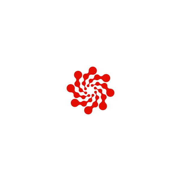 Abstracte cirkel logo. Ongewoon gestippeld ronde geïsoleerde chem logo. Het pictogram van het virus. Rode zon. Bloemsymbool. Spiraal teken. Vectorillustratie kiemen. — Stockvector