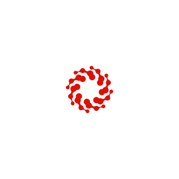 Logotipo de círculo abstracto. Inusual redondo punteado logotipo de química aislada. Icono del virus. Sol rojo. Símbolo flor. Signo espiral.Ilustración de gérmenes vectoriales . — Vector de stock