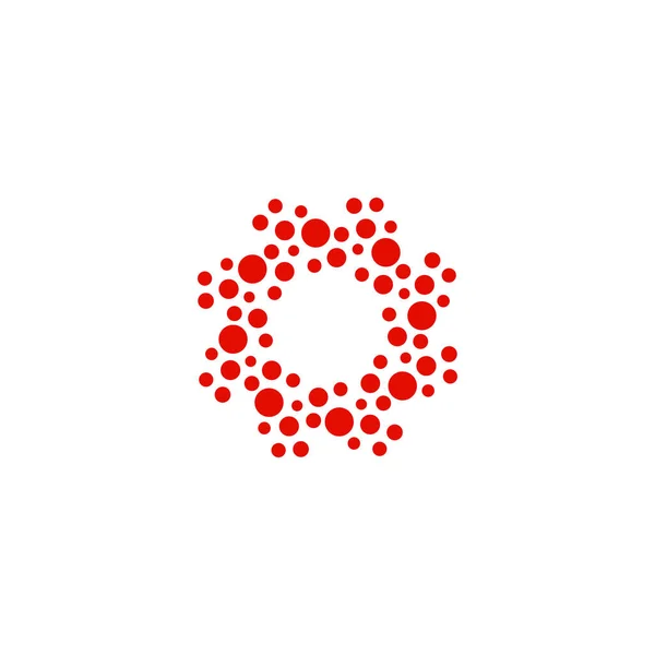 Logotipo astratto del cerchio. Insolito punteggiato rotondo isolato logo chimico. Icona del virus. Sole rosso. Simbolo fiore. Segno a spirale.Germi vettoriali illustrazione . — Vettoriale Stock