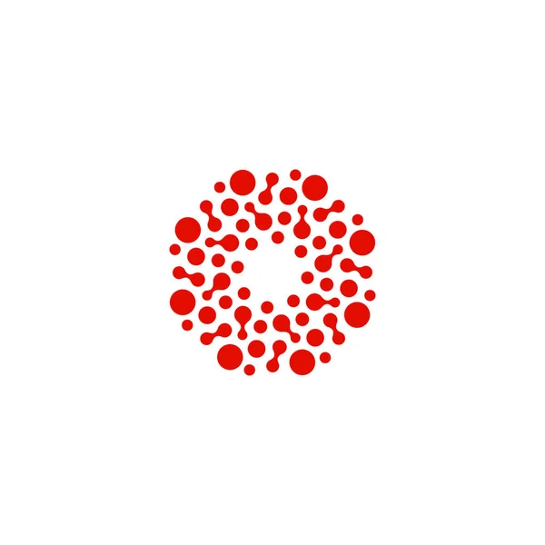 Logotipo de círculo abstrato. Incomum pontilhado redondo isolado logotipo quim. Ícone de vírus. Sol vermelho. Símbolo da flor. Sinalização em espiral.Ilustração vetorial . —  Vetores de Stock