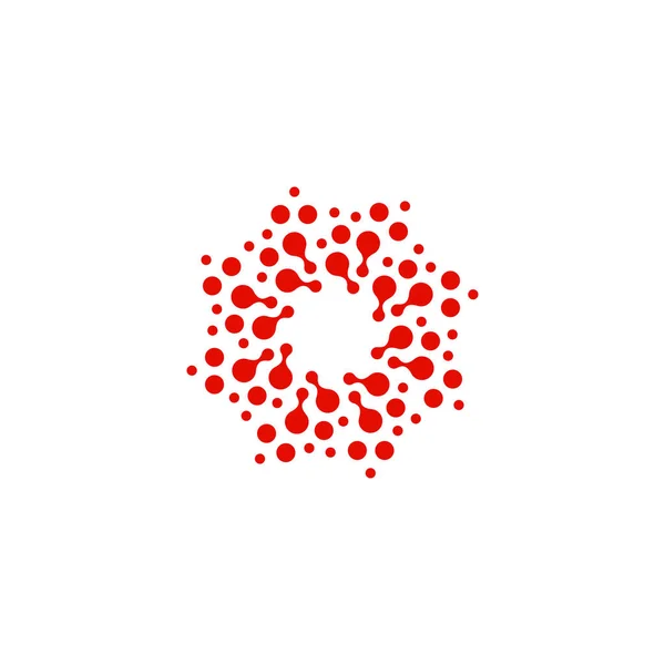 Logotipo de círculo abstrato. Incomum pontilhado redondo isolado logotipo quim. Ícone de vírus. Sol vermelho. Símbolo da flor. Sinalização em espiral.Ilustração vetorial . —  Vetores de Stock