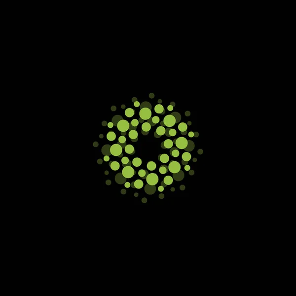 Logotype de cercle abstrait. Insolite pointillé rond isolé logo de la chimie. Icône de virus. Une plante verte. Symbole floral. Illustration des germes vectoriels . — Image vectorielle