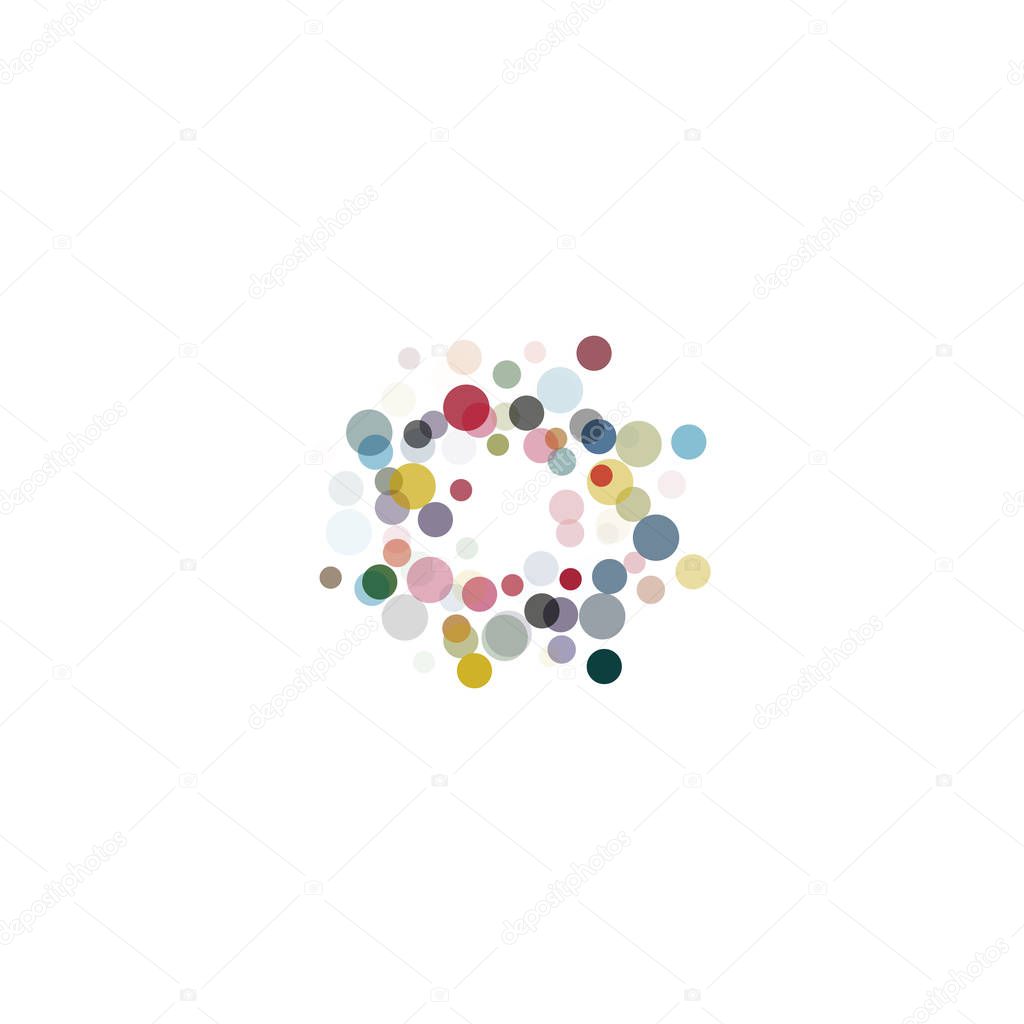 Abstract circle logotype set. Unusual dotted round isolated chem logo collection. Virus icon. Colorful sun. Flower symbol. Confetti sign.Vector germs illustration