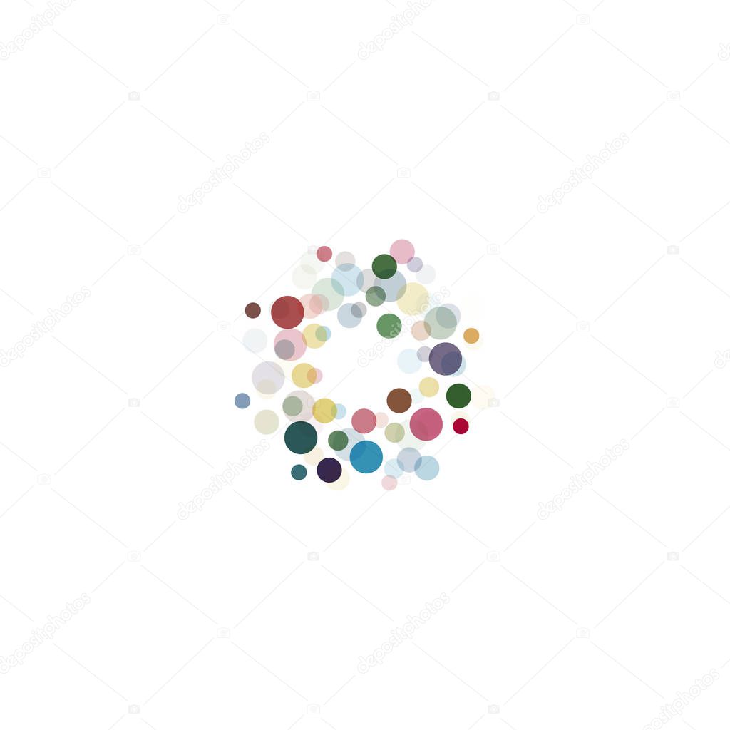 Abstract circle logotype set. Unusual dotted round isolated chem logo collection. Virus icon. Colorful sun. Flower symbol. Confetti sign.Vector germs illustration