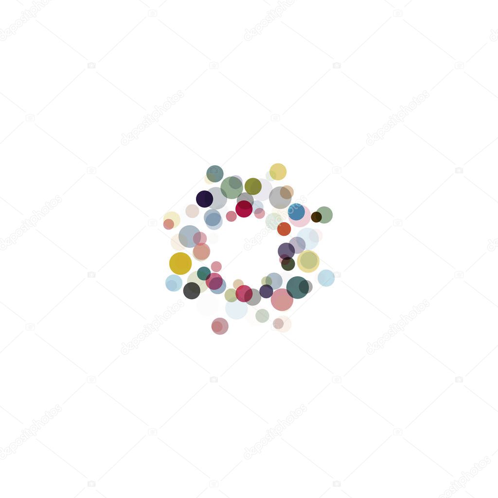 Abstract circle logotype set. Unusual dotted round isolated chem logo collection. Virus icon. Colorful sun. Flower symbol. Confetti sign.Vector germs illustration