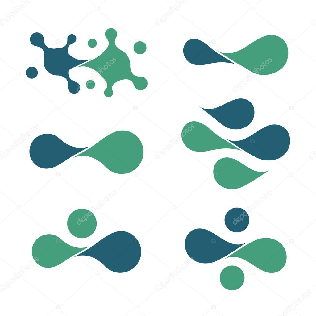 Isolated blue and turquoise abstract vector logo set. Bright drops of paint symbol. Wavy shape droplets collection. Unusual chips sign on white background