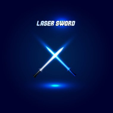 İzole cossed ışık kılıç logosunu görmeniz gerekir. Fütüristik film silah logo. Yangın güç simgesi ile kılıç. Lightsaber işaretler. Bilim-kurgu parlak neon longsword vektör çizim.