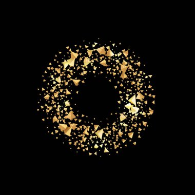İzole soyut altın çember logosunu görmeniz gerekir. Yuvarlak parlak lüks parlak üçgenler logo. Parlak yıldız tozu simgesi. Parlak Noel çelenk şenlikli. Vektör konfeti resimde siyah arka plan üzerine.