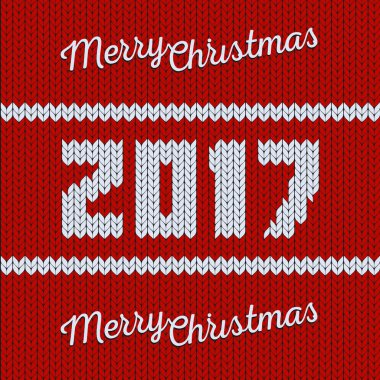 İzole kırmızı ve beyaz renk neşeli Noel tebrik kartı ördü. Yeni yıl 2017 arka plan. Xmas Triko zemin. Sorunsuz doku. Vektör kazak çizim.