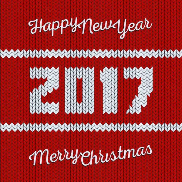 Eristetty abstrakti punainen ja valkoinen väri neulottu hyvää joulua onnittelukortti. Uusi vuosi 2017 tausta. Joulupukin neuletausta. Saumaton rakenne. Vektori villapaita kuva . — vektorikuva