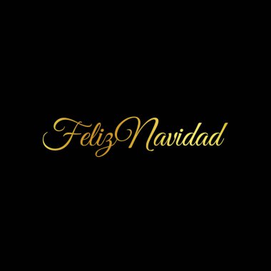 Feliz Navidad kelime illüstrasyon vektör. Noel ve yılbaşı tatil hat ifade harflerle siyah arka plan üzerine izole. Altın rengi İspanyol tebrik kartı.