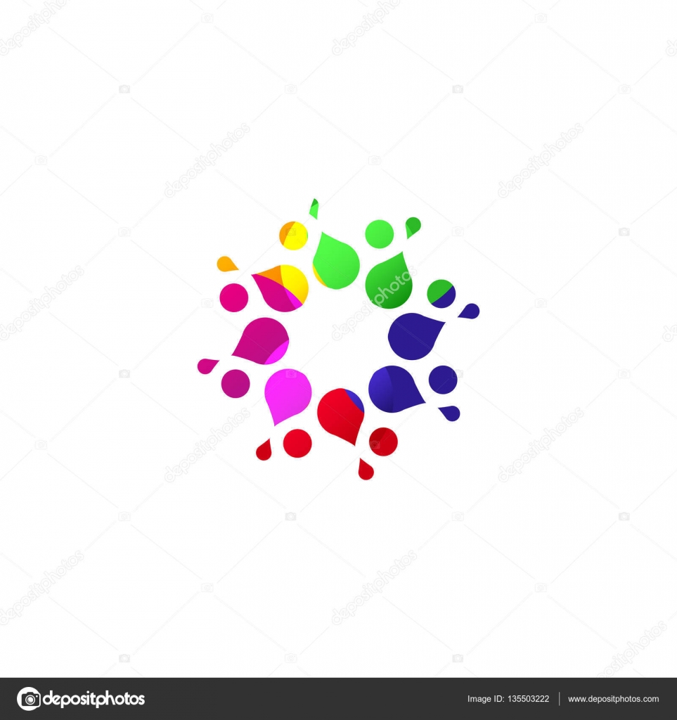 Modello di marchio digitale colorato cerchio isolato Stilizzato astratto del fiocco di neve fiore o sole immagine vettoriale Segno rotondo a pois