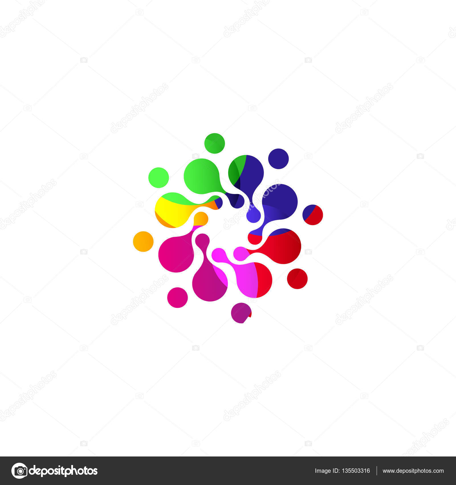 Modello di marchio digitale colorato cerchio isolato Stilizzato astratto del fiocco di neve fiore o sole immagine vettoriale Segno rotondo a pois