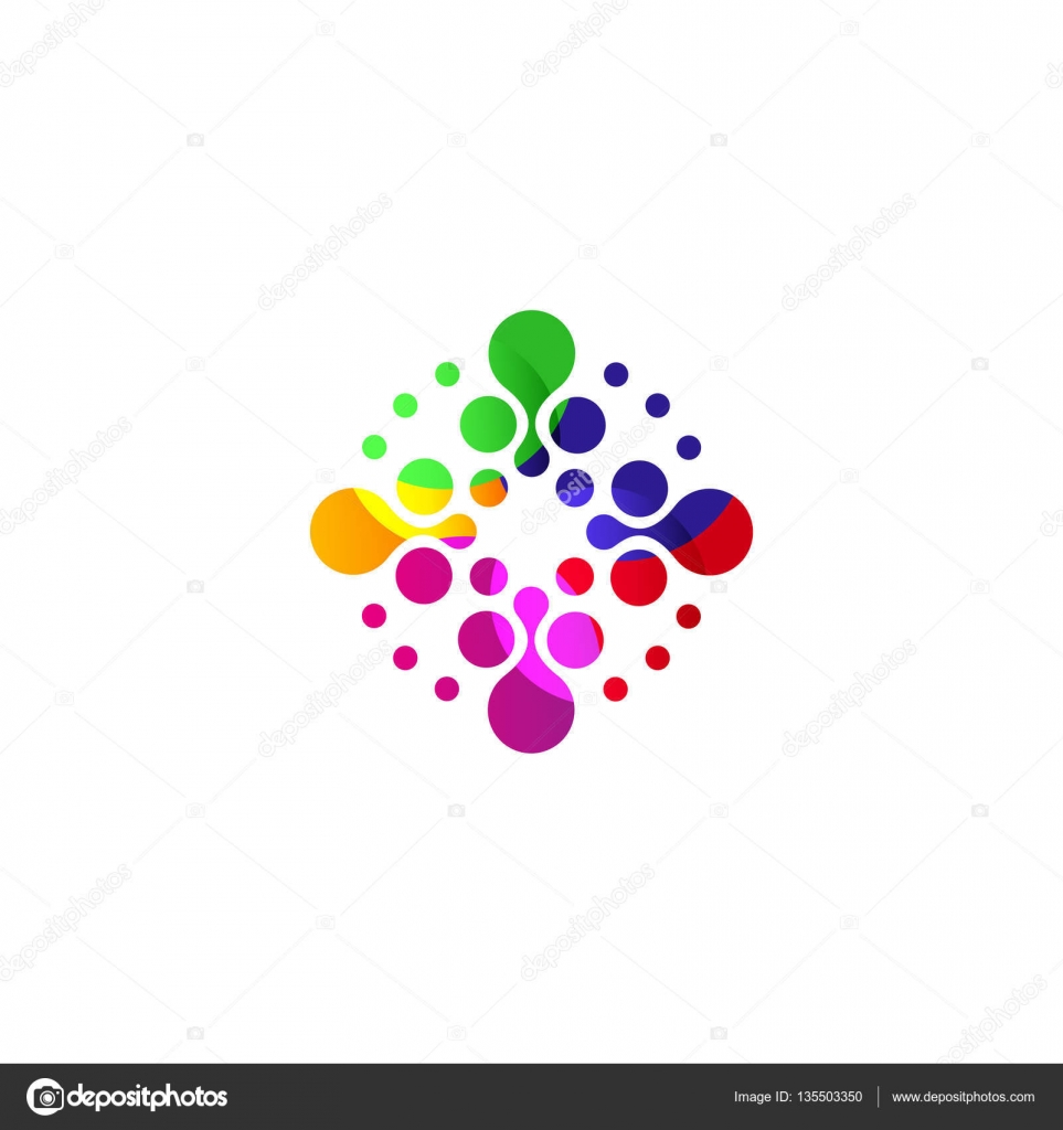 Modello di marchio digitale colorato cerchio isolato Stilizzato astratto del fiocco di neve fiore o sole immagine vettoriale Segno rotondo a pois