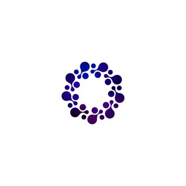 Dijital renkli izole daire logo şablonu. Stilize soyut kar tanesi, çiçek ya da güneş vektör çizim. Polka noktaları işaret yuvarlak.