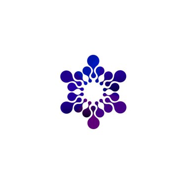 Dijital renkli izole daire logo şablonu. Stilize soyut kar tanesi, çiçek ya da güneş vektör çizim. Polka noktaları işaret yuvarlak.