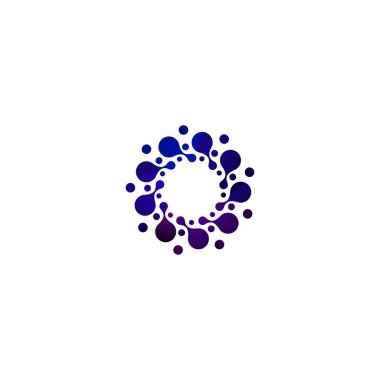 Dijital renkli izole daire logo şablonu. Stilize soyut kar tanesi, çiçek ya da güneş vektör çizim. Polka noktaları işaret yuvarlak.