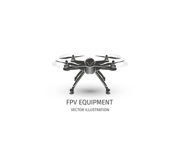 Geïsoleerde rc drone logo op wit. UAV technologie logo. Onbemande vliegende voertuigen pictogram. Afstandsbediening apparaat teken. Toezicht visie multirotor. Vectorillustratie quadcopter. — Stockvector