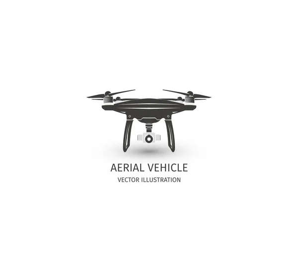 Logotipo isolado rc drone em branco. Logótipo da tecnologia UAV. Ícone de veículo aéreo não tripulado. Sinal do dispositivo de controlo remoto. Visão de vigilância multirotor. Ilustração do quadricóptero vetorial . — Vetor de Stock