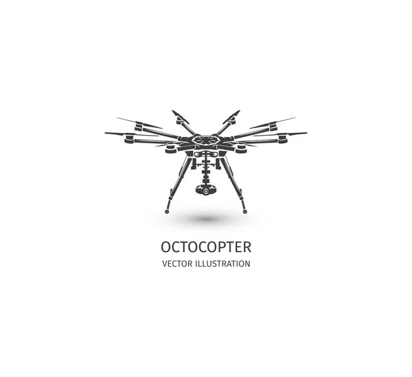 白 rc ドローン ロゴを分離しました。Uav の技術のロゴタイプ。無人機のアイコン。リモート制御デバイスの記号。監視ビジョン multirotor。ベクトル octocopter 図. — ストックベクタ