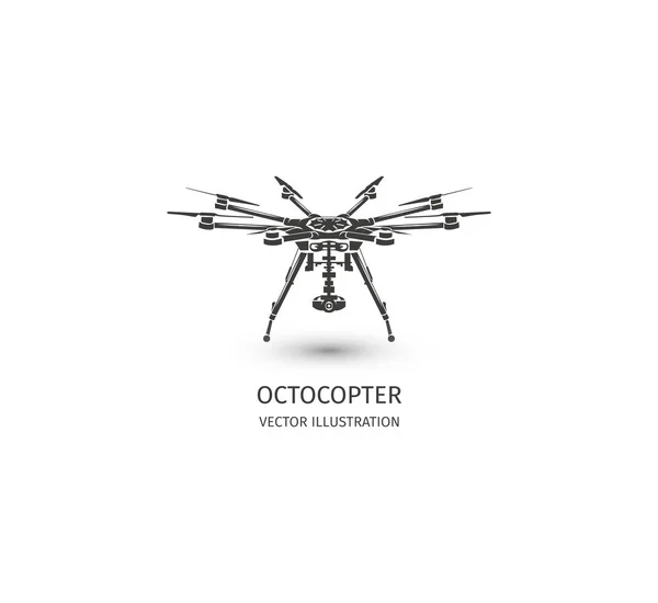 Logotipo isolado rc drone em branco. Logótipo da tecnologia UAV. Ícone de veículo aéreo não tripulado. Sinal do dispositivo de controlo remoto. Visão de vigilância multirotor. Ilustração do octocopter vetorial . — Vetor de Stock