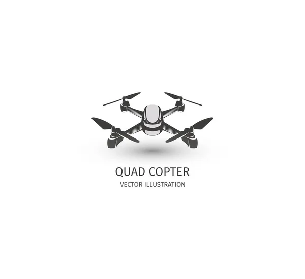 Isolated rc drone logo on white. UAV technology logotype. Unmanned aerial vehicle icon. Remote control device sign. Surveillance vision multirotor. Vector quadcopter illustration. — Stock Vector