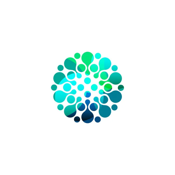 Modello di logo cerchio isolato colorato digitale. Illustrazione astratta stilizzata del fiocco di neve, del fiore o del vettore del sole. Pois segno rotondo . — Vettoriale Stock