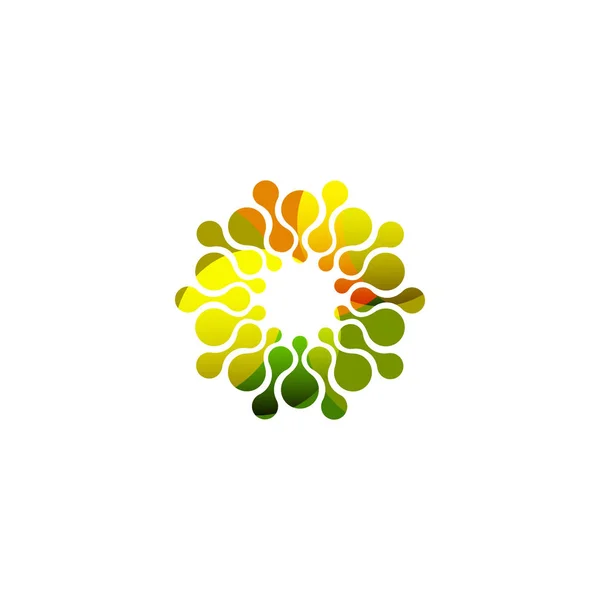 Digitale bunte isolierte Kreis-Logo-Vorlage. stilisierte abstrakte Illustration von Schneeflocken, Blumen oder Sonnenvektoren. Tupfen rundes Zeichen. — Stockvektor