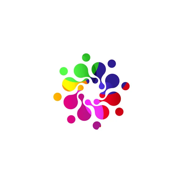 Modelo de logotipo círculo isolado colorido digital. Floco de neve abstrato estilizado, flor ou ilustração do vetor do sol. Bolinhas redondo sinal . —  Vetores de Stock