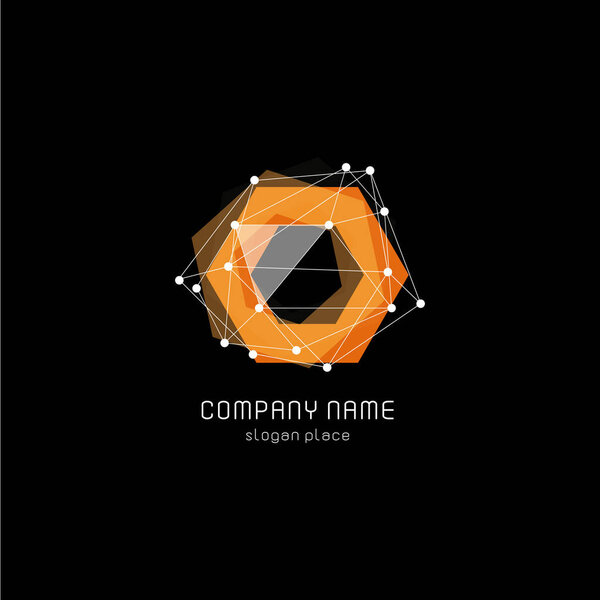 Unusual abstract geometric shapes vector logo. Circular, polygonal colorful logotypes on the black background.