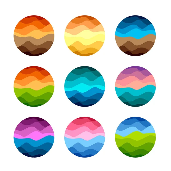 Logotipos de formas redondas abstractas aisladas y coloridas establecidas en la ilustración del vector de fondo blanco . — Vector de stock