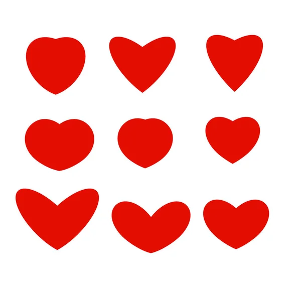 Cœurs abstraits isolés de couleurs rouges de différentes formes collection de logos, symboles d'amour ensemble illustration vectorielle . — Image vectorielle